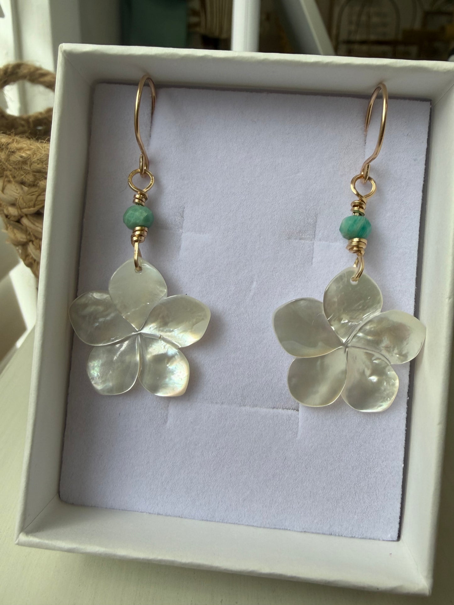 Coastal Flower Earrings With Blue Amazonite Accent