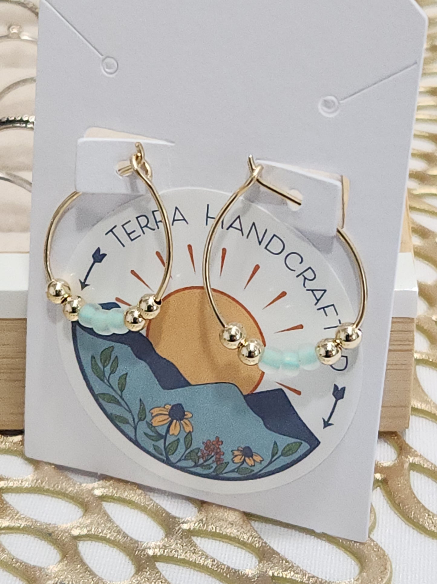 Aqua Hoop Earrings 14k Gold-Filled