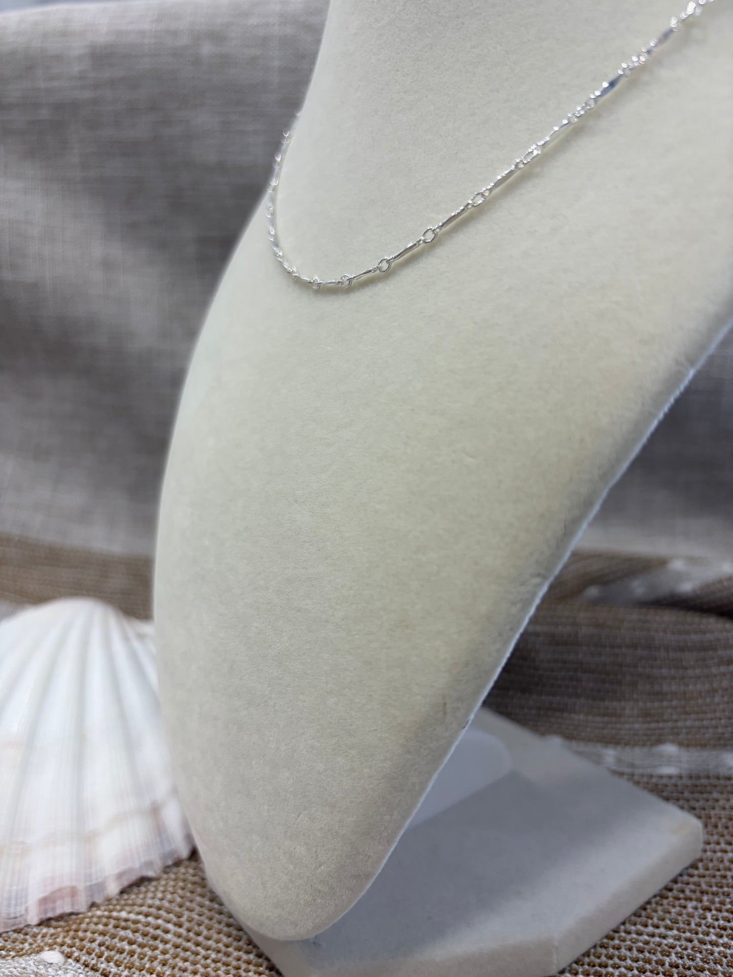 Sterling Silver Dapped Bar & Link Chain Necklace
