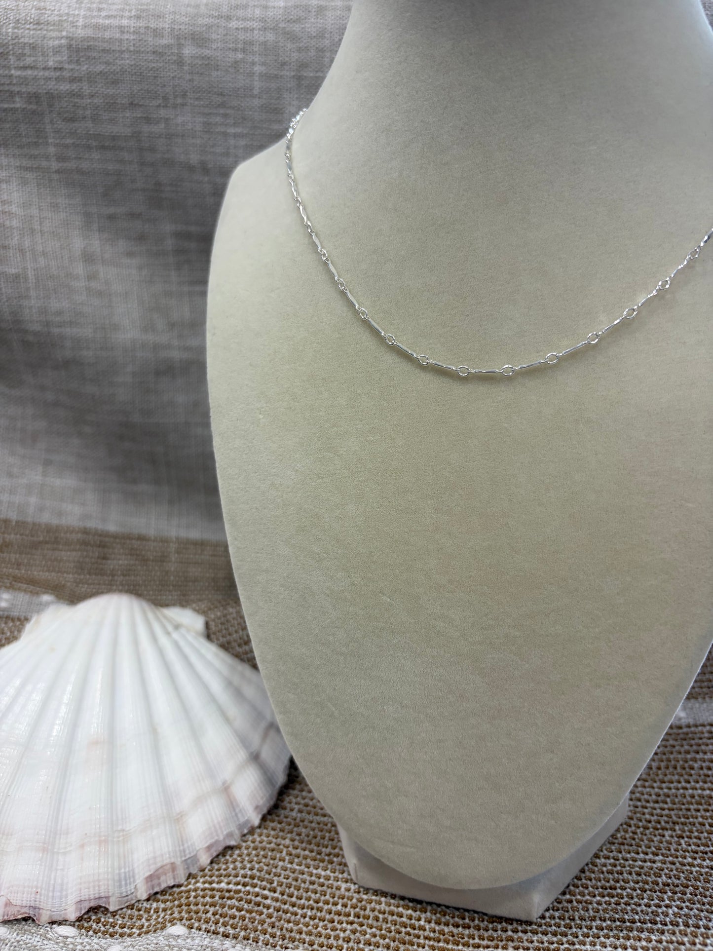 Sterling Silver Dapped Bar & Link Chain Necklace