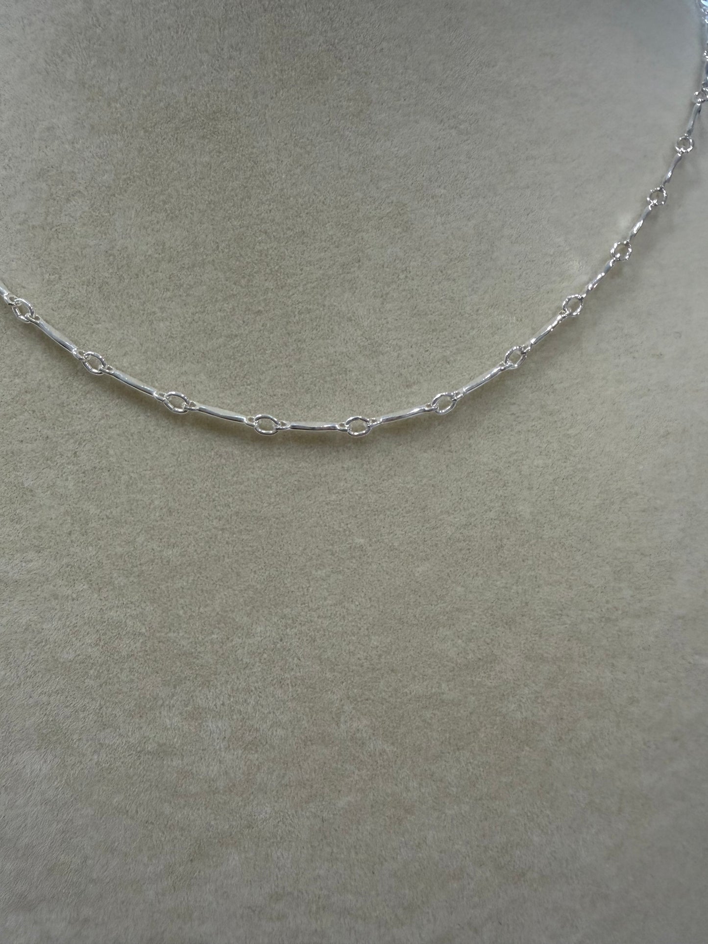 Sterling Silver Dapped Bar & Link Chain Necklace