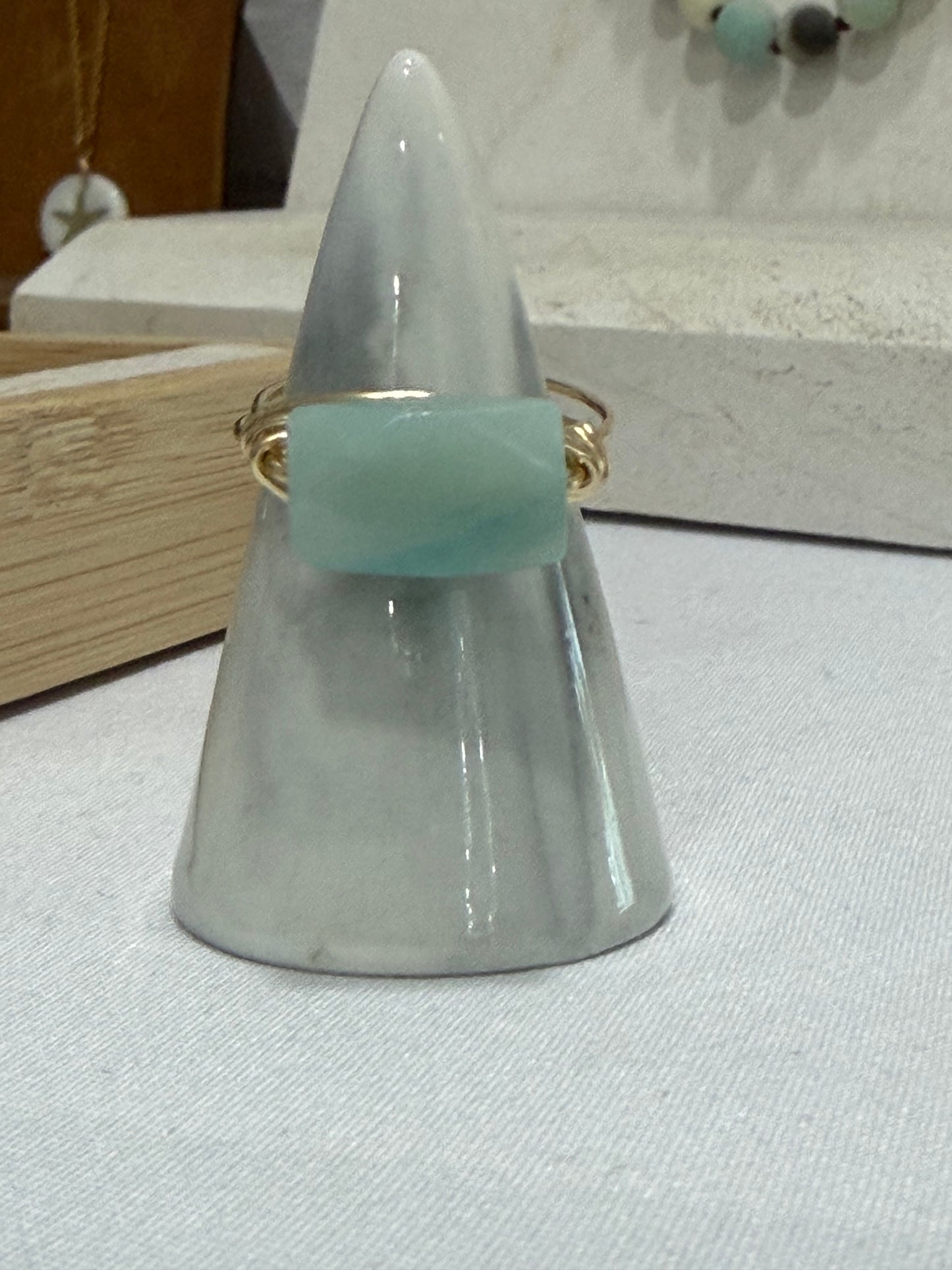 Amazonite ring handcrafted with 14k gold-filled wire featuring a rectangular-cut amazonite gemstone