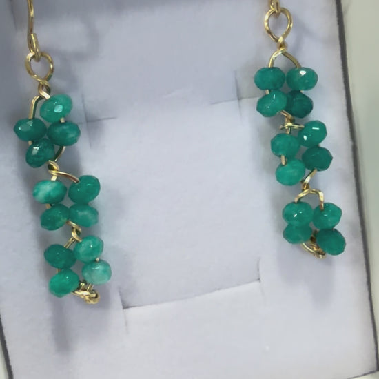 Short video showing amazonite gemstone earrings made with 14k gold-filled wire, featured in a permanent jewelry collection in Destin, FL
