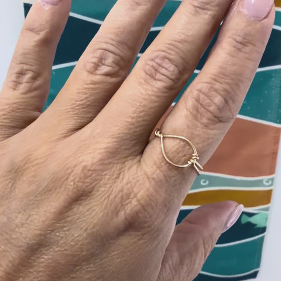Video showing the Eye of the Sea ring worn on the hand, highlighting the open-loop gold-filled design